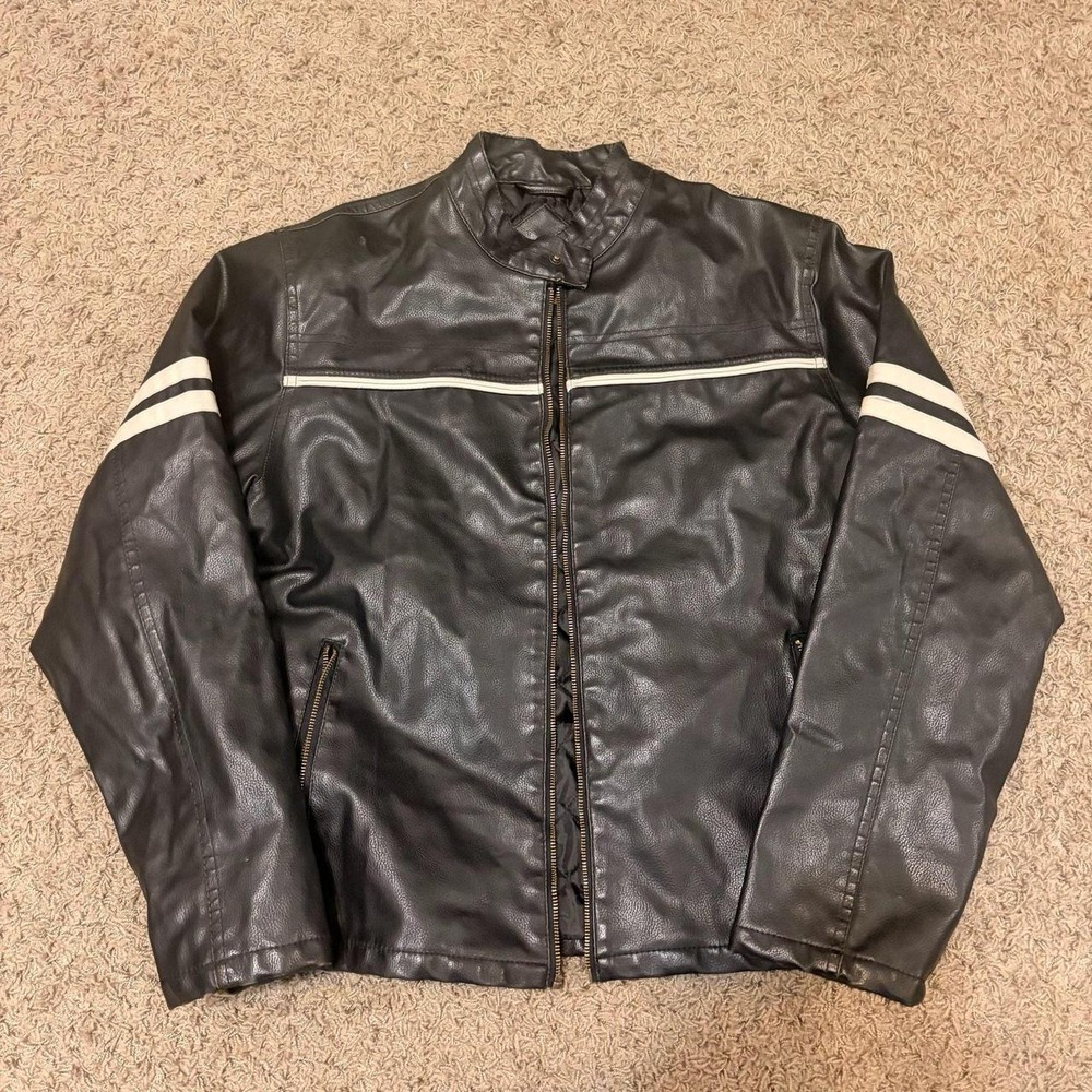 Arizona Jean Company Womens Black Faux Leather Moto Racing Jacket Quilted L‎